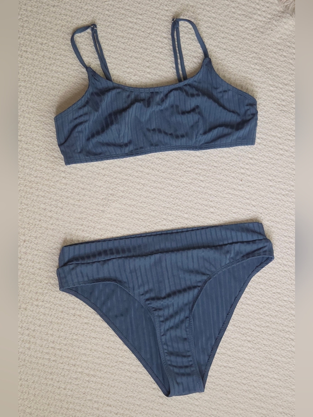 Blue Ribbed Two-Piece Bikini Womens Size Large